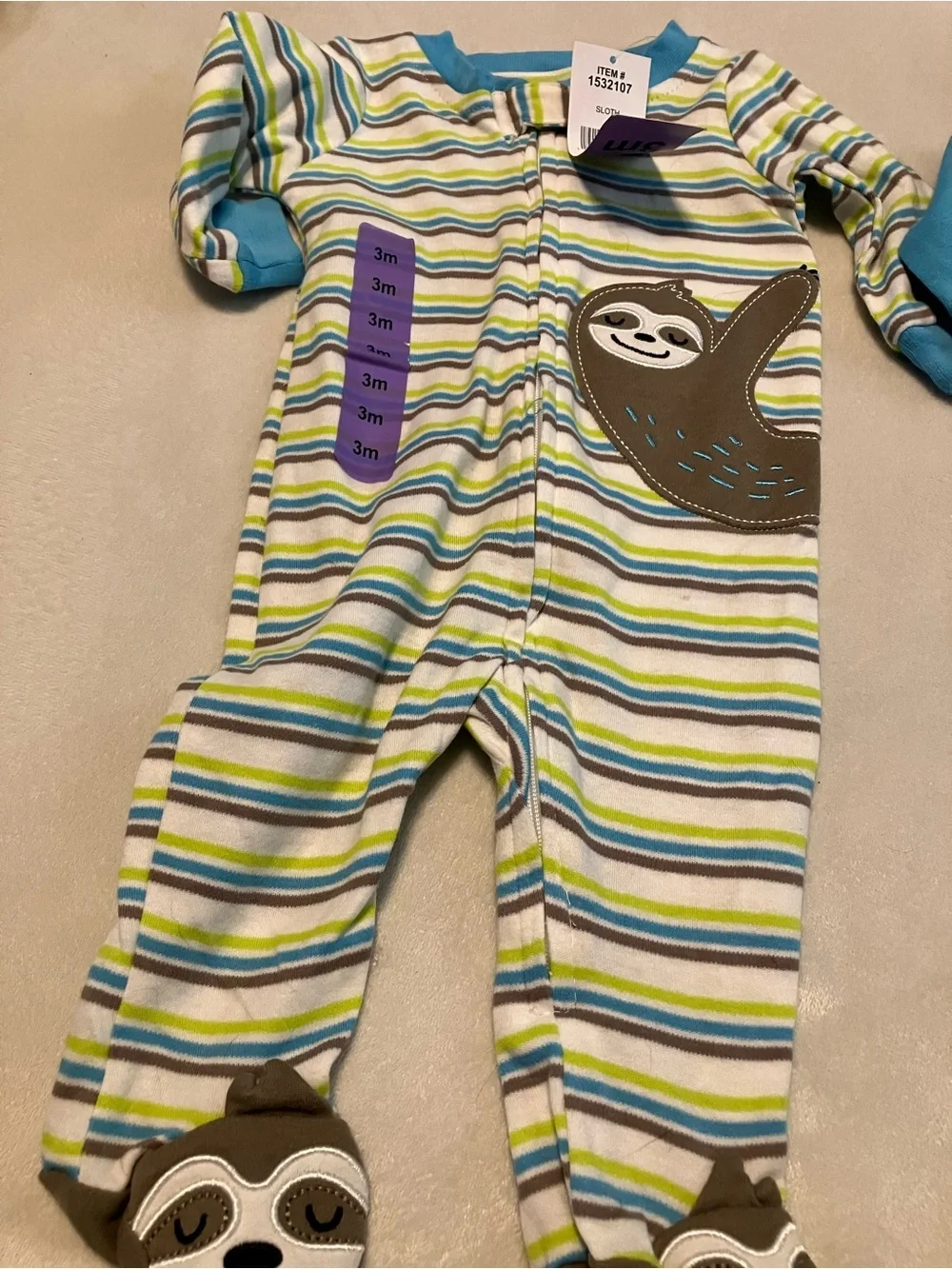 Blue Striped Sloth Footed One-Piece Footie Pajamas Set
